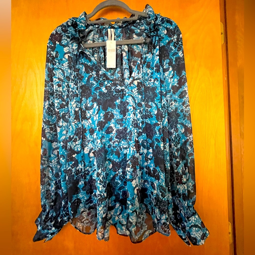 Anthropologie Sheer Printed Peasant Top NWT Size Large